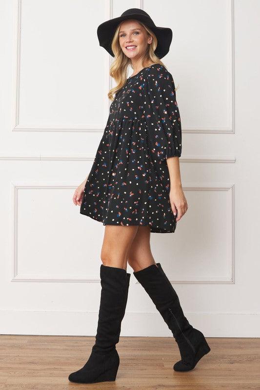 Abstract Polka Dot Bishop Sleeve Mini Dress - Leo’s Look Your Best