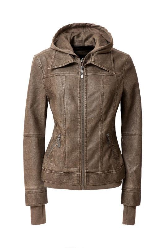Women's Hood PU Leather Jacket - Leo’s Look Your Best