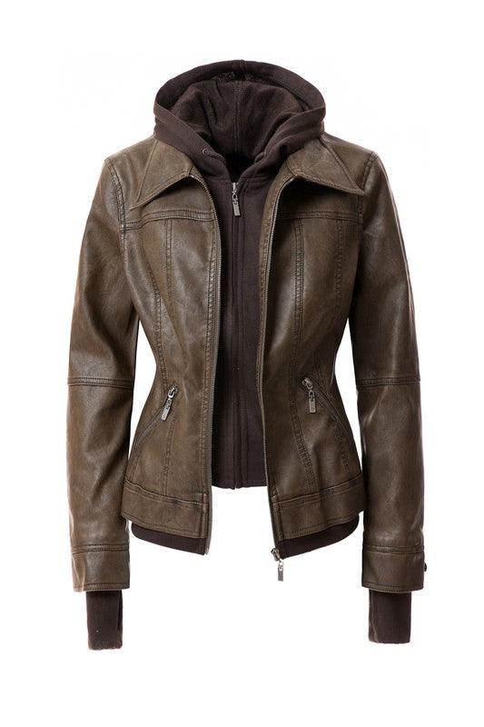 Women's Hood PU Leather Jacket - Leo’s Look Your Best