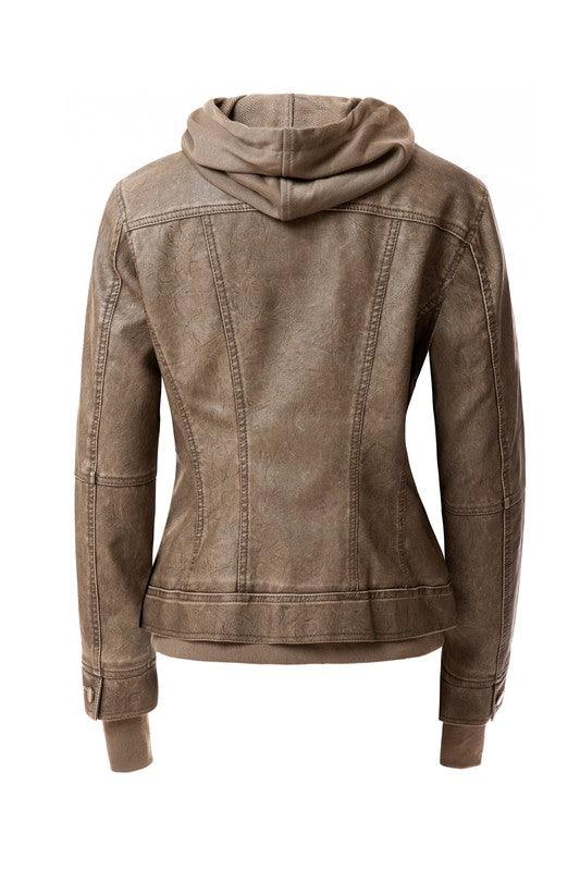 Women's Hood PU Leather Jacket - Leo’s Look Your Best