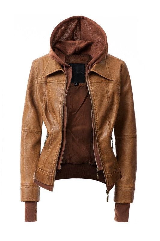 Women's Hood PU Leather Jacket - Leo’s Look Your Best