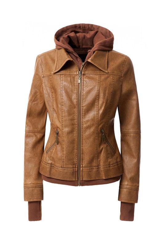 Women's Hood PU Leather Jacket - Leo’s Look Your Best