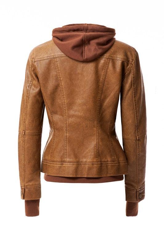 Women's Hood PU Leather Jacket - Leo’s Look Your Best