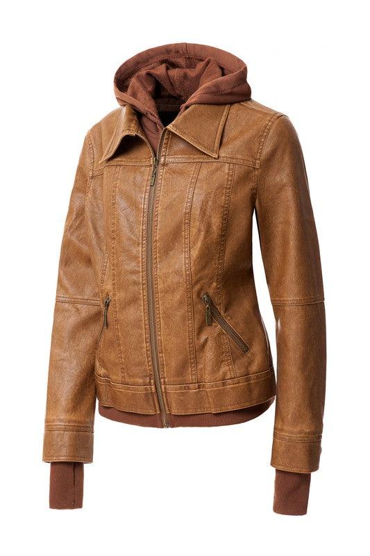Women's Hood PU Leather Jacket - Leo’s Look Your Best