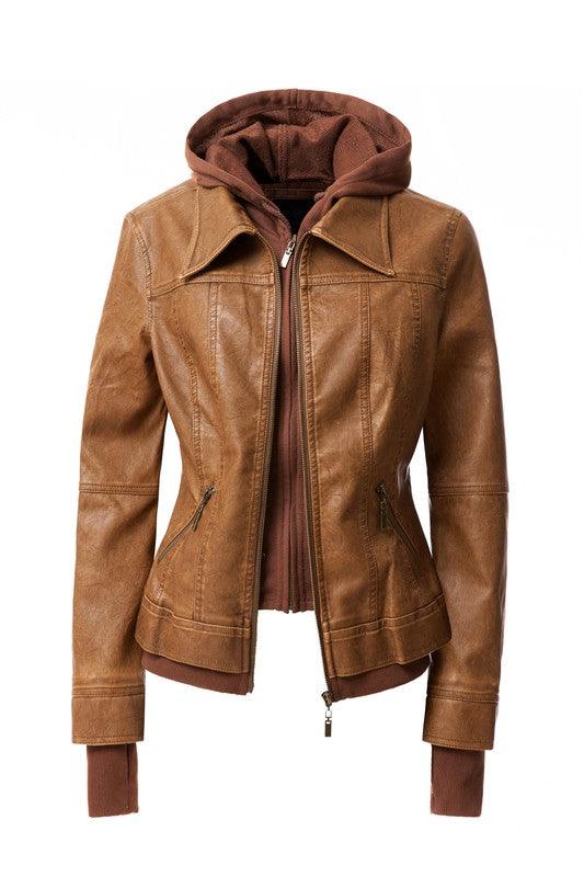 Women's Hood PU Leather Jacket - Leo’s Look Your Best