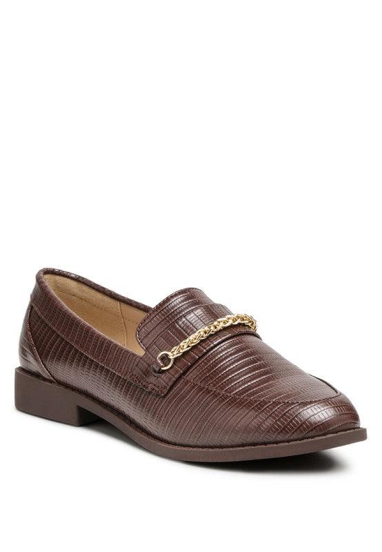 Vouse Low Block Loafers Adorned With Golden Chain - Leo’s Look Your Best