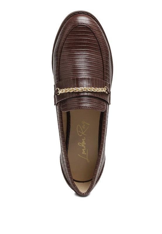 Vouse Low Block Loafers Adorned With Golden Chain - Leo’s Look Your Best