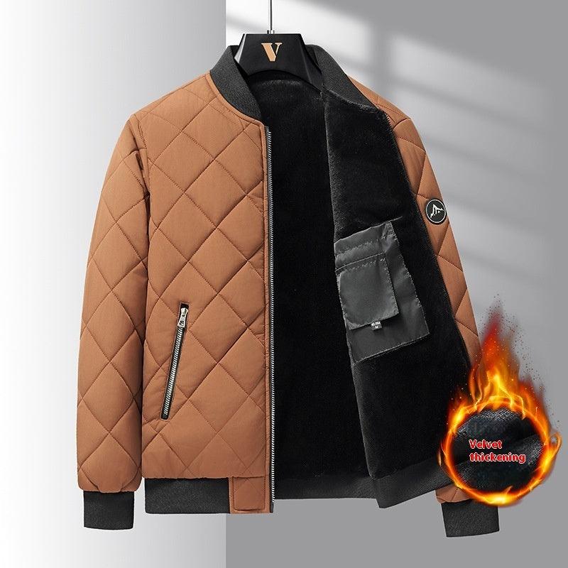 Fashion Rhombic-sewing Design Cotton Coat Winter Warm Thickened Baseball Jacket Casual Solid Color Outwear Clothing For Men - Leo’s Look Your Best 