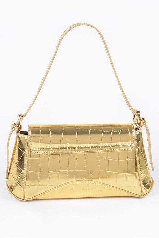 Metallic Croc Embossed Shoulder Bag - Leo’s Look Your Best