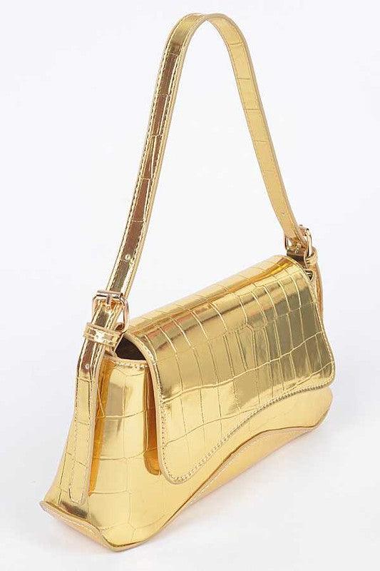 Metallic Croc Embossed Shoulder Bag - Leo’s Look Your Best