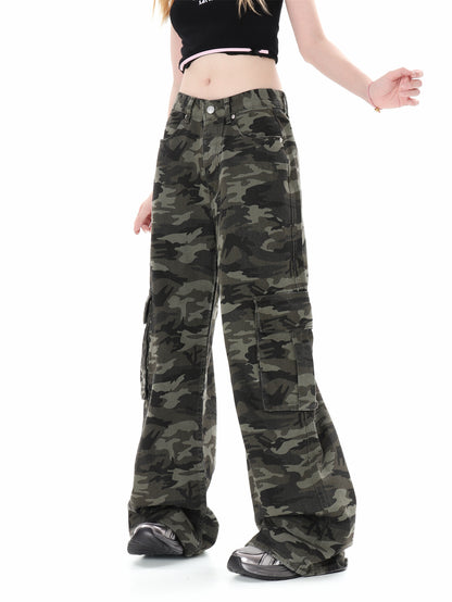 Camouflage Multi Pocket Workwear Jeans For Men And Women Lazy High Street Straight Tube