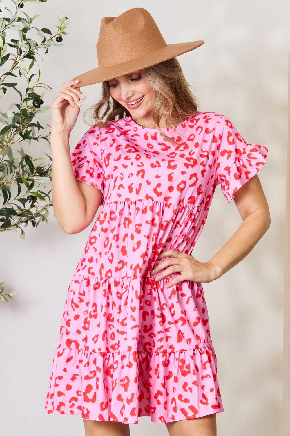 Double Take Short Flounce Sleeve Tiered Dress - Leo’s Look Your Best