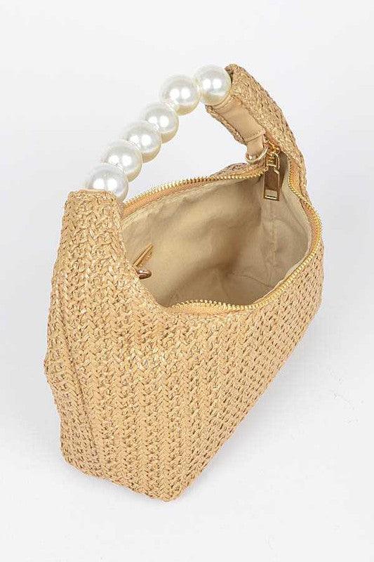 Pearl Handle Faux Straw Fashion Clutch - Leo’s Look Your Best