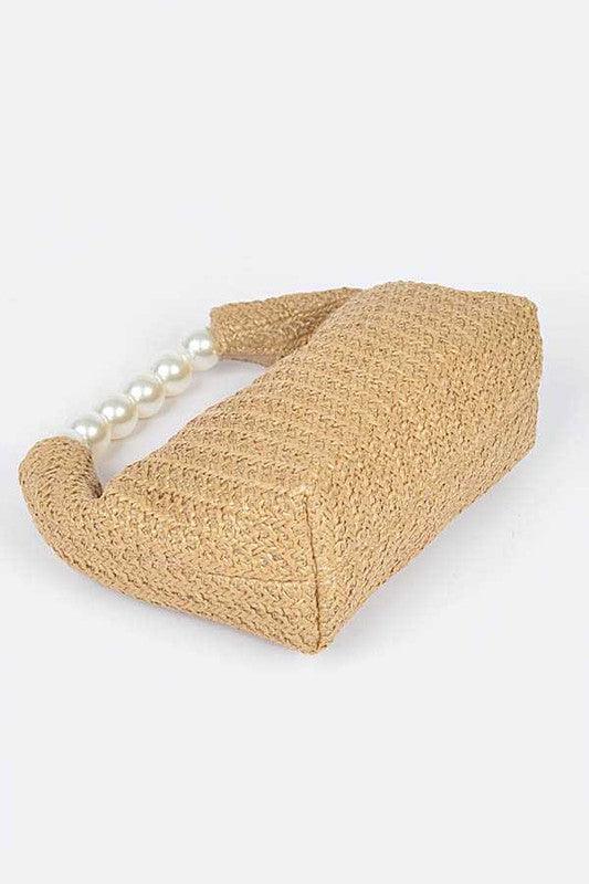 Pearl Handle Faux Straw Fashion Clutch - Leo’s Look Your Best
