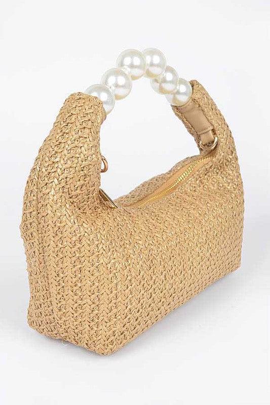 Pearl Handle Faux Straw Fashion Clutch - Leo’s Look Your Best