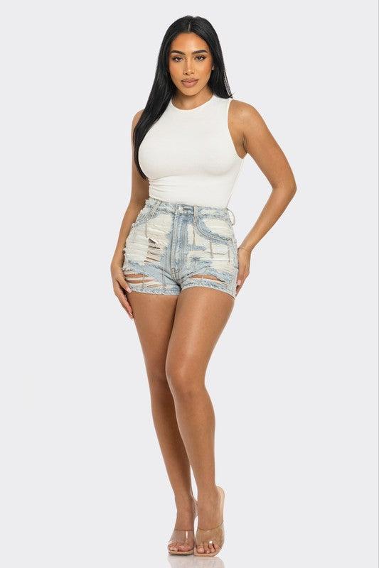 Rebel Spirit Distressed Denim Shorts - Leo’s Look Your Best