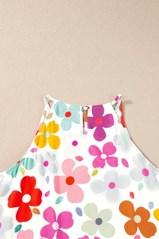 Colorful floral dress on a beige background