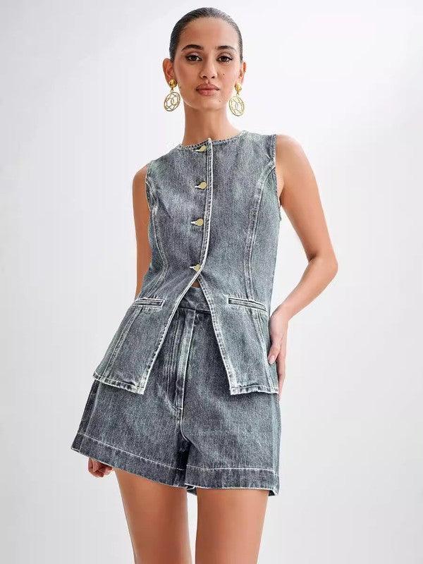 WOMEN FASHION DENIM TWO PIECE SET - Leo’s Look Your Best