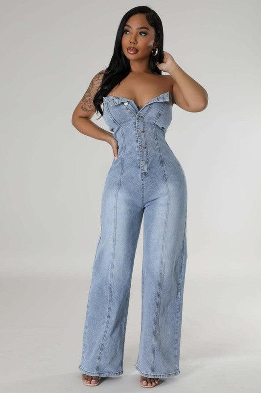 WOMEN FASHION DENIM JUMPSUIT - Leo’s Look Your Best
