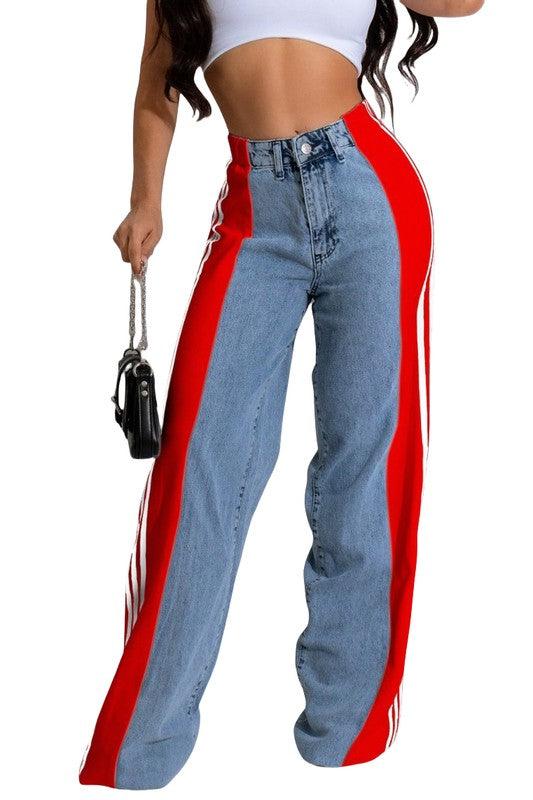 Denim Pants With Side Straps - Leo’s Look Your Best