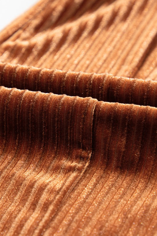 Close-up of brown ribbed fabric texture