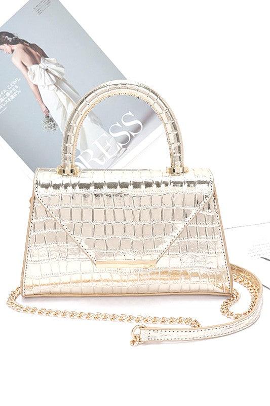 Croc Embossed Metallic Top Handle Bag - Leo’s Look Your Best