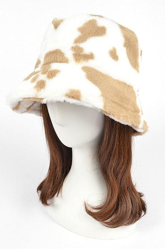 Cow Print Faux Fur Bucket Hat - Leo’s Look Your Best