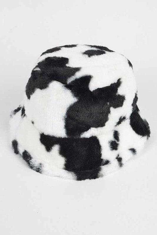 Cow Print Faux Fur Bucket Hat - Leo’s Look Your Best