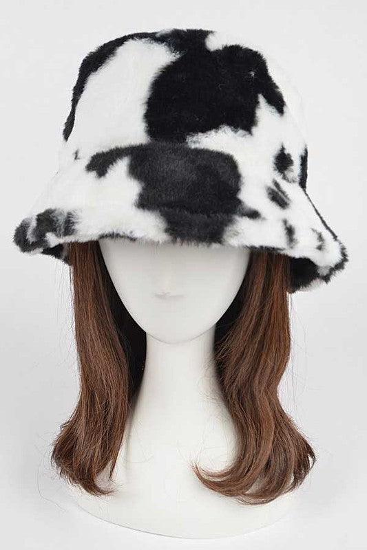 Cow Print Faux Fur Bucket Hat - Leo’s Look Your Best
