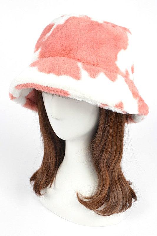 Cow Print Faux Fur Bucket Hat - Leo’s Look Your Best