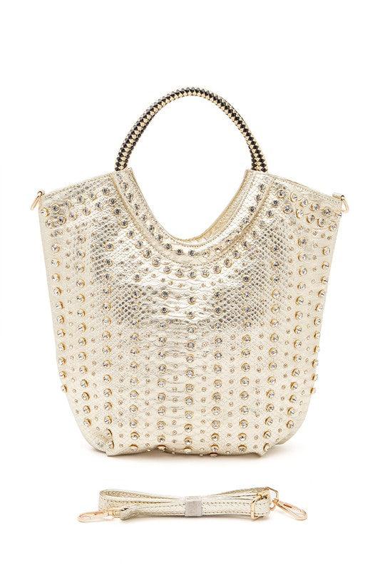 Crystal Studs Embellished Top Handle Tote Bag - Leo’s Look Your Best