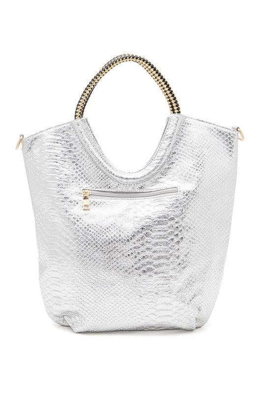 Crystal Studs Embellished Top Handle Tote Bag - Leo’s Look Your Best