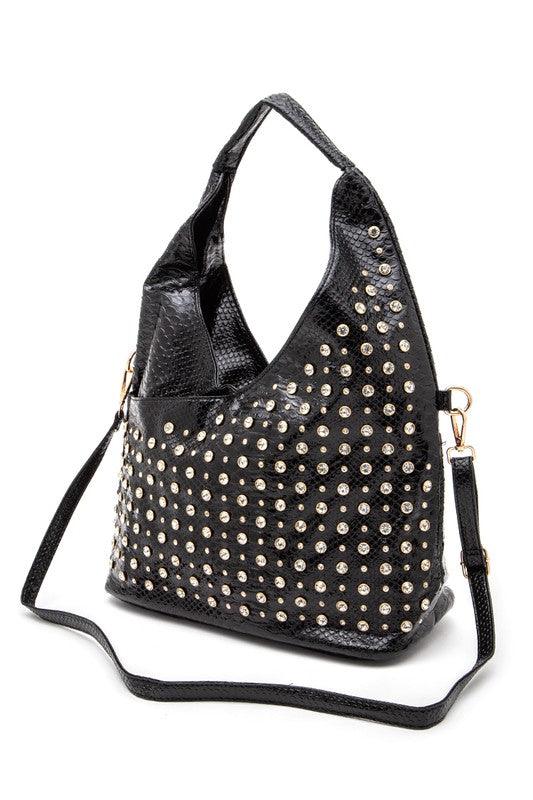 Crystal Studs Embellished Top Handle Shoulder Bag - Leo’s Look Your Best