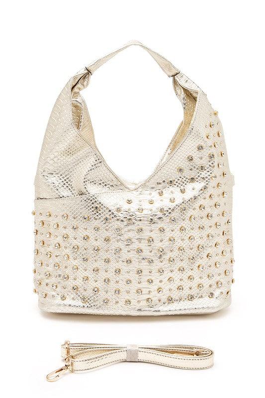 Crystal Studs Embellished Top Handle Shoulder Bag - Leo’s Look Your Best