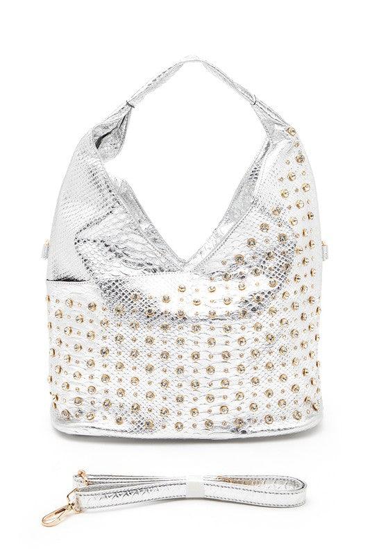 Crystal Studs Embellished Top Handle Shoulder Bag - Leo’s Look Your Best