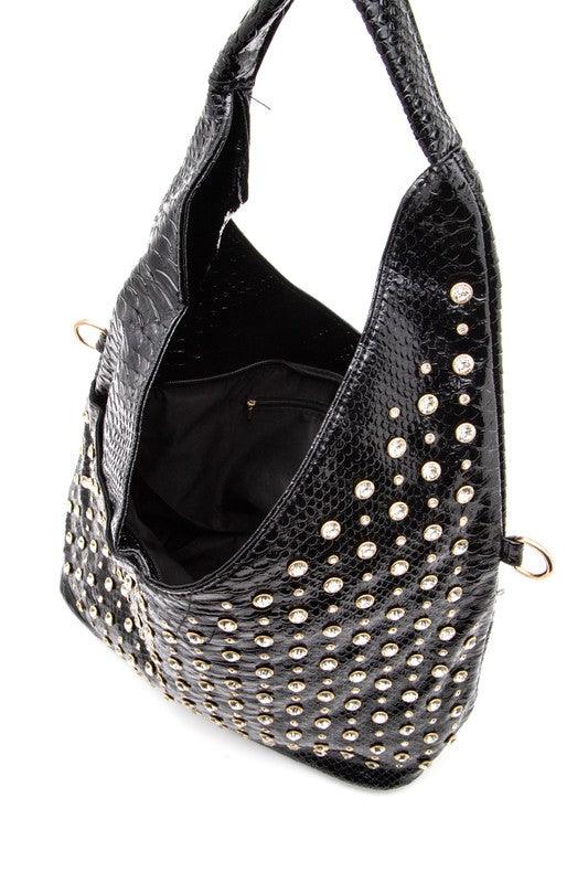 Crystal Studs Embellished Top Handle Shoulder Bag - Leo’s Look Your Best