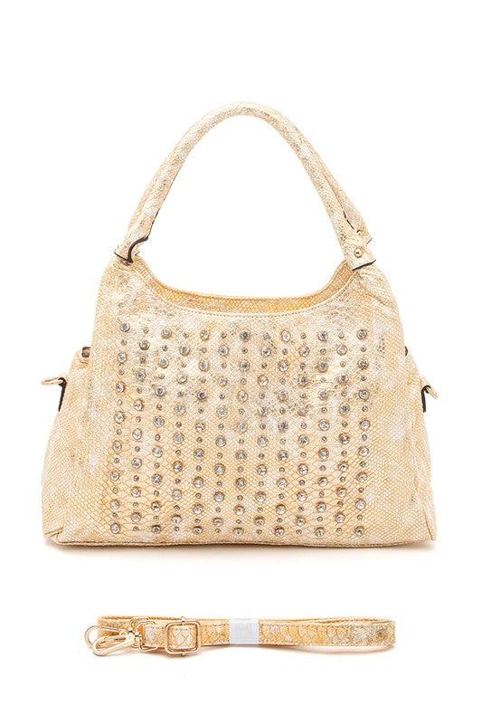 Metallic Snake Crystal Studded Shoulder Bag - Leo’s Look Your Best