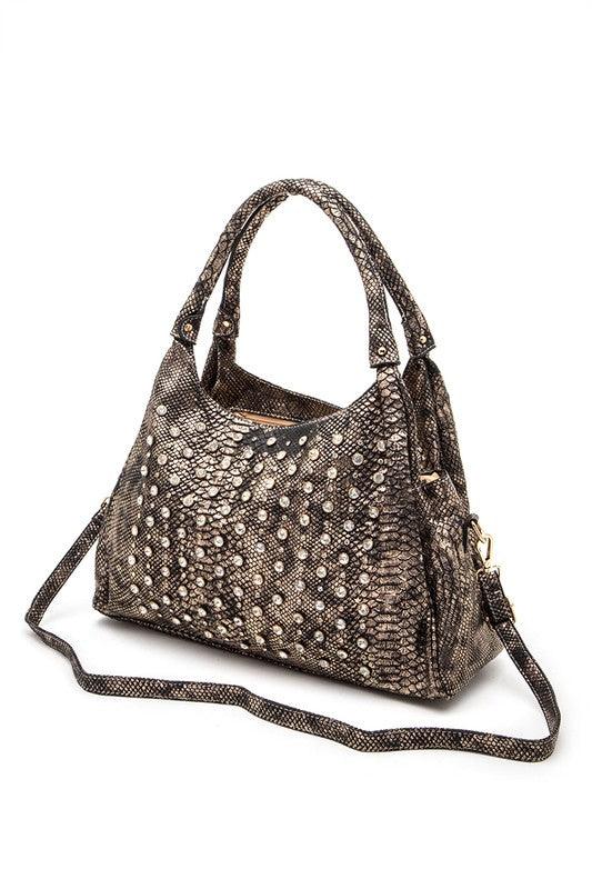 Metallic Snake Crystal Studded Shoulder Bag - Leo’s Look Your Best