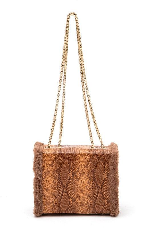Faux Shearling Snake Print Shoulder Bag - Leo’s Look Your Best