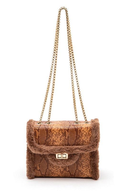 Faux Shearling Snake Print Shoulder Bag - Leo’s Look Your Best
