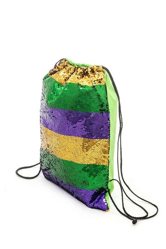 Sequin Mardi Gras Drawstring Backpack Bag - Leo’s Look Your Best