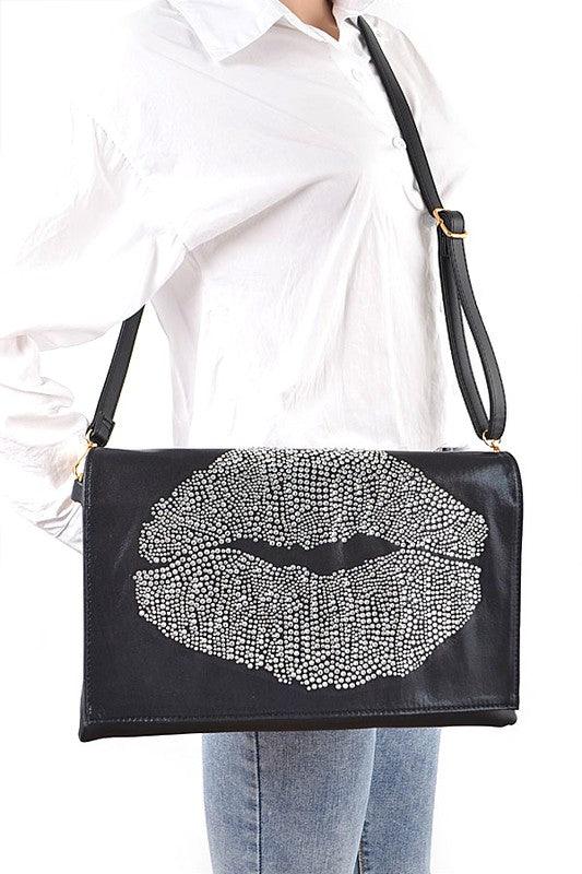 Oversize Rhinestone Lips Convertible Clutch - Leo’s Look Your Best