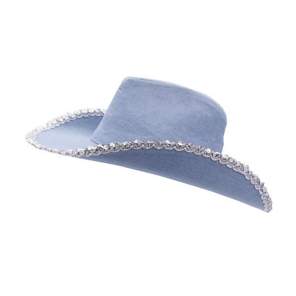 Silver Sequin Teim Denim Cowboy Hat - Leo’s Look Your Best