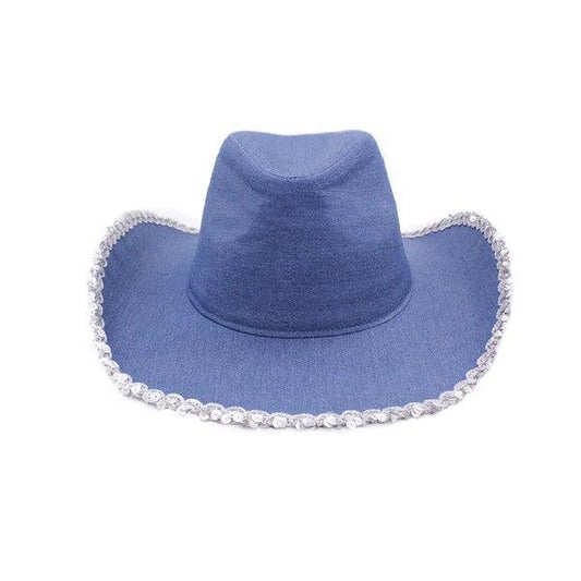 Silver Sequin Teim Denim Cowboy Hat - Leo’s Look Your Best 
