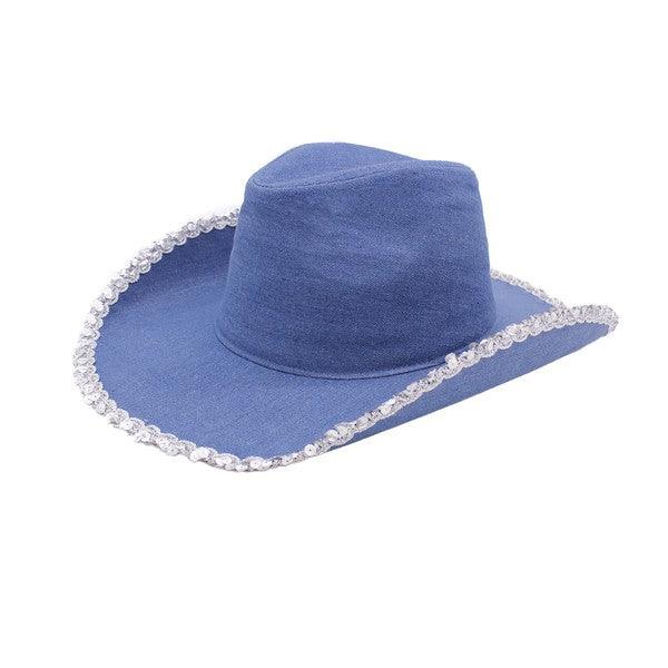 Silver Sequin Teim Denim Cowboy Hat - Leo’s Look Your Best