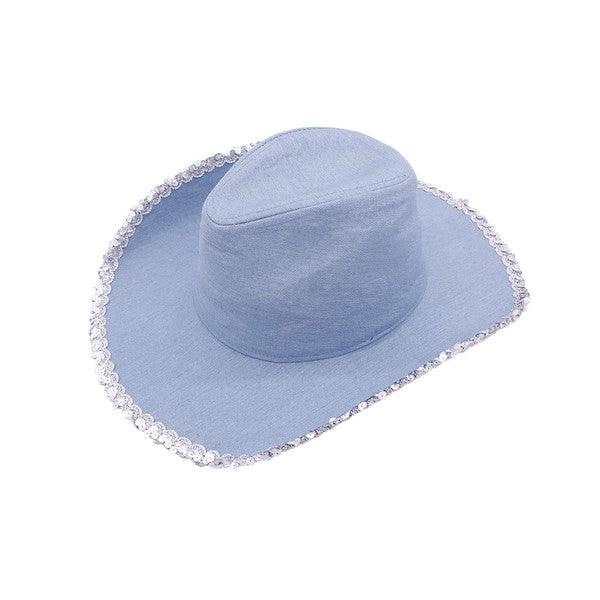 Silver Sequin Teim Denim Cowboy Hat - Leo’s Look Your Best