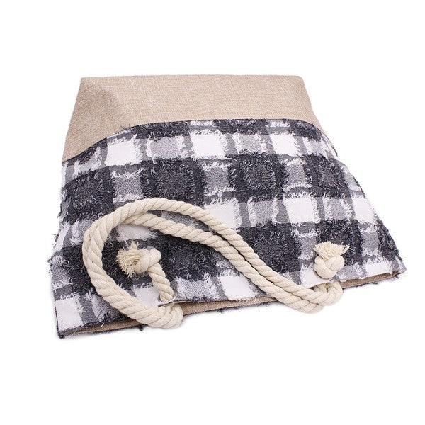 PLAID FRAYED TWEED BEACH TOTE BAG - Leo’s Look Your Best