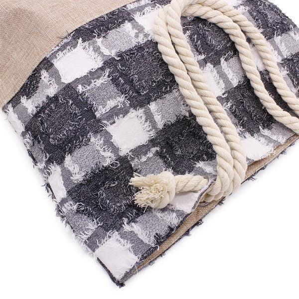 PLAID FRAYED TWEED BEACH TOTE BAG - Leo’s Look Your Best