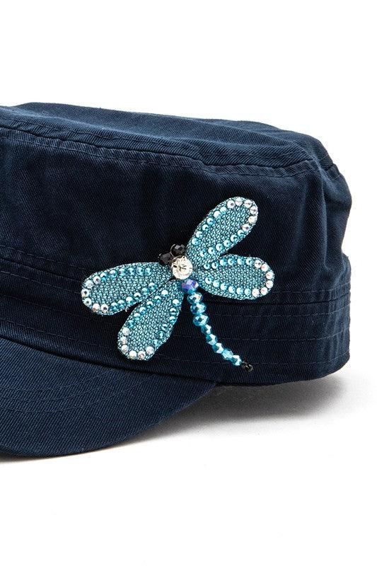 3D Dragonfly Beaded Statement Cadet Hat - Leo’s Look Your Best