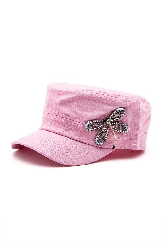 3D Dragonfly Beaded Statement Cadet Hat - Leo’s Look Your Best